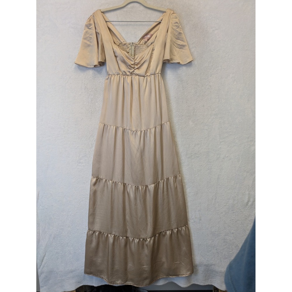 SHOW ME YOUR MUMU Satin Maxi Flutter Sleeve Dress Size M